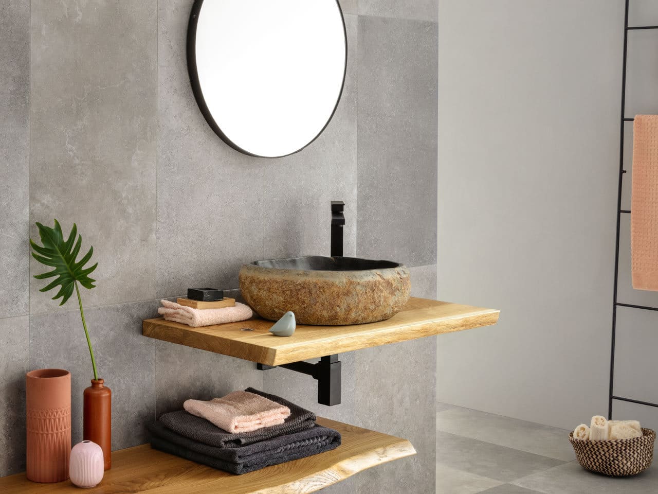 Bagno Grande Mobili Lavabo in pietra naturale Top in legno Bagno Grande Mobili Lavabo in pietra naturale Top in legno